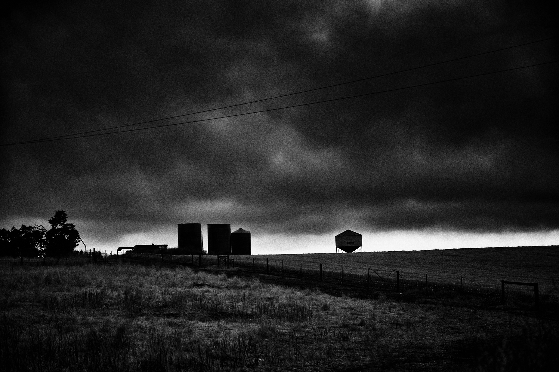 Farm on the outskirts of Gawler, South Australia, just before a winter's wet sunrise