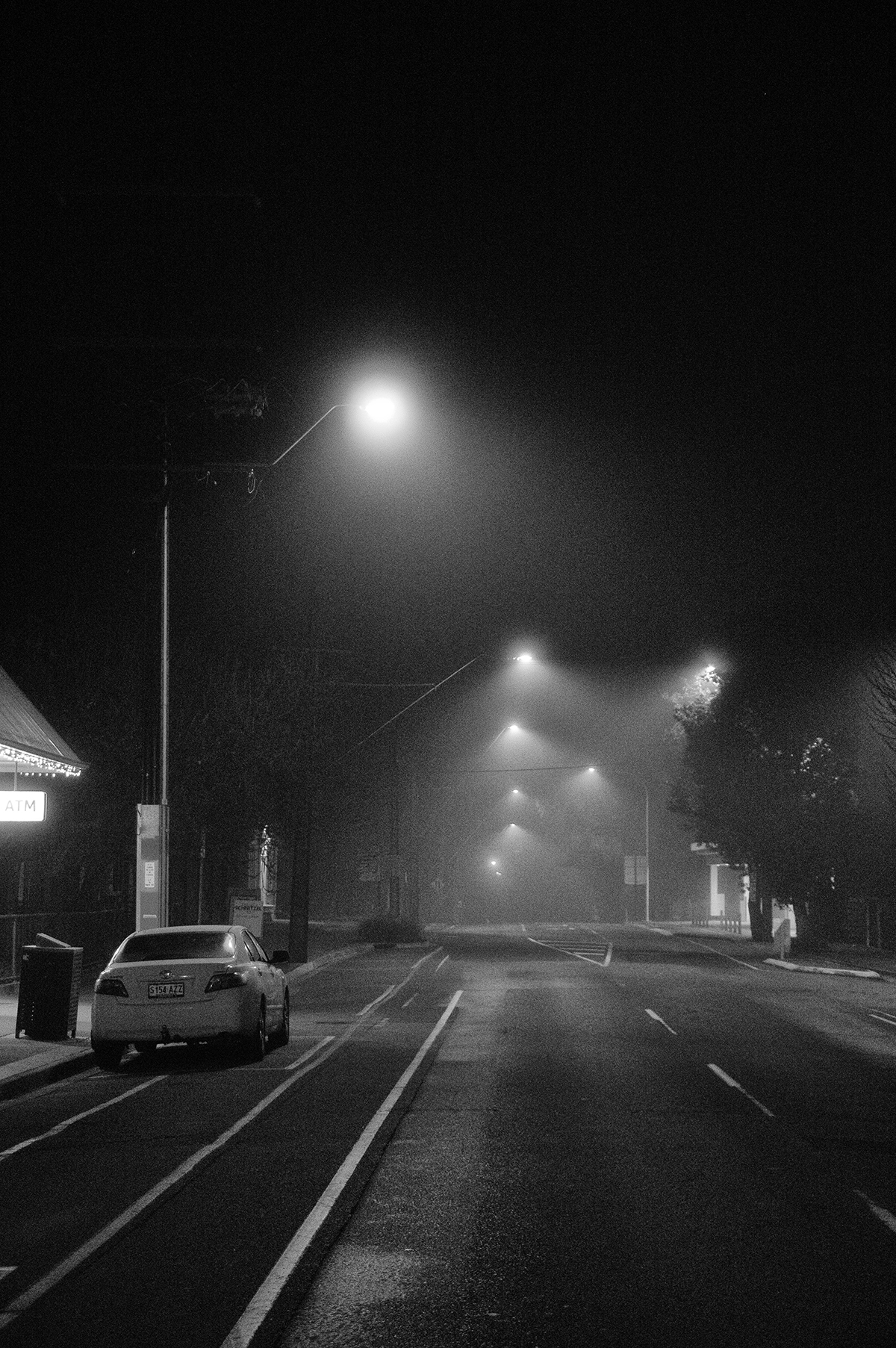 Lobethal at midnight in the rain and fog, Adelaide Hills